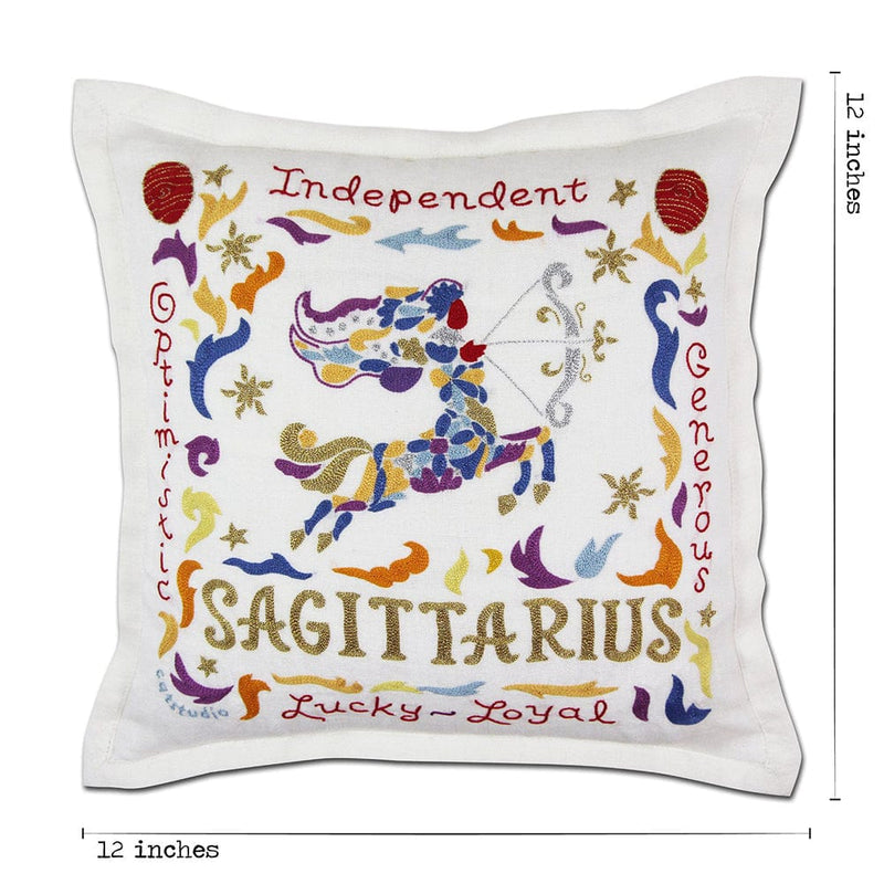 Quirks! Pillows Sagittarius Astrology Hand-Embroidered Pillow by Cat Studio