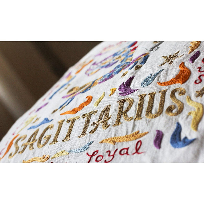 Quirks! Pillows Sagittarius Astrology Hand-Embroidered Pillow by Cat Studio