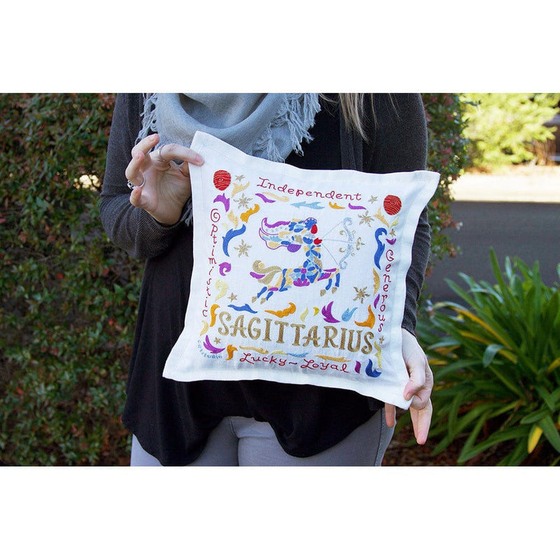 Quirks! Pillows Sagittarius Astrology Hand-Embroidered Pillow by Cat Studio