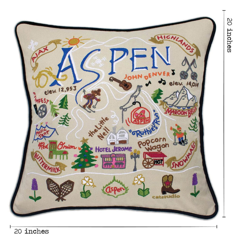 Quirks! Pillows Ski Aspen Hand-Embroidered Pillow