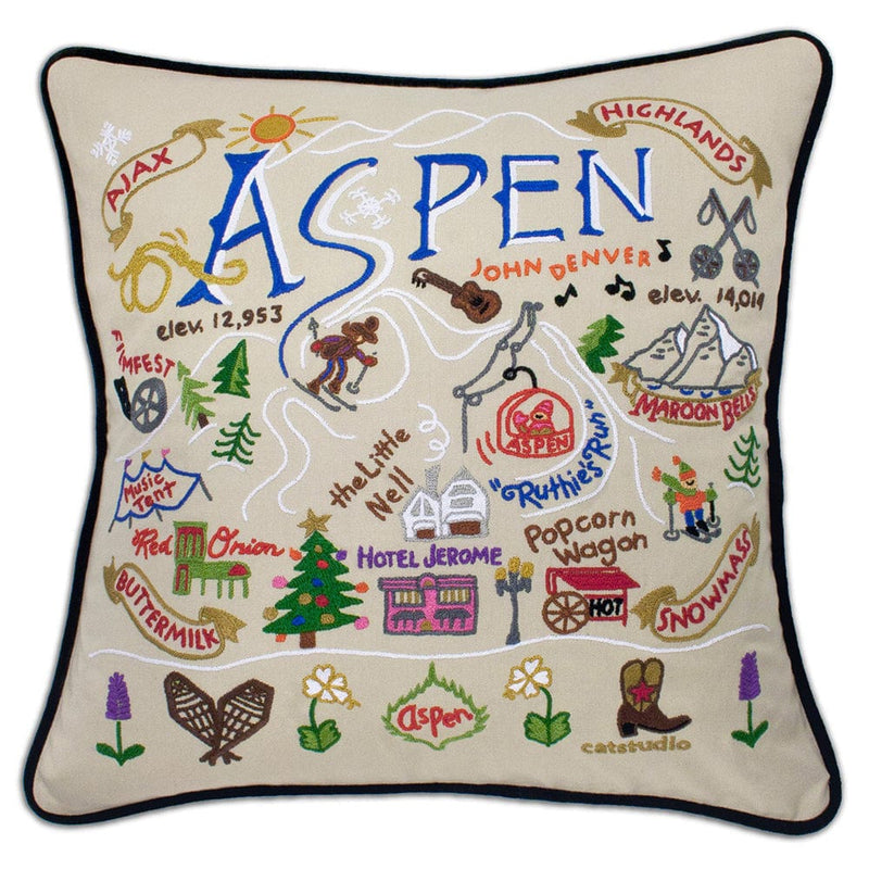 Quirks! Pillows Ski Aspen Hand-Embroidered Pillow