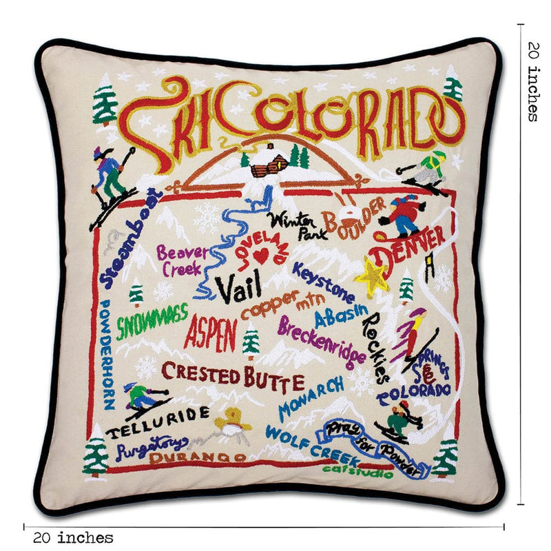 Quirks! Pillows Ski Colorado Hand-Embroidered Pillow
