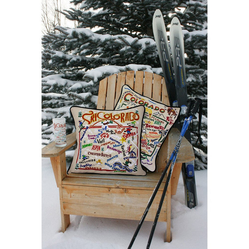 Quirks! Pillows Ski Colorado Hand-Embroidered Pillow