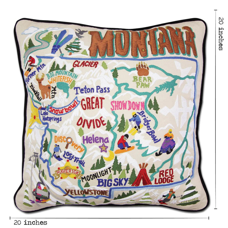 Quirks! Pillows Ski Montana Hand-Embroidered Pillow