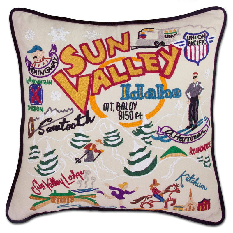 Quirks! Pillows Ski Sun Valley Hand-Embroidered Pillow