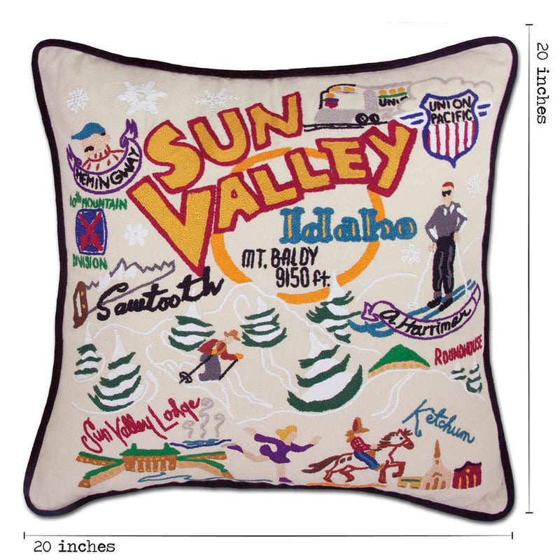 Quirks! Pillows Ski Sun Valley Hand-Embroidered Pillow