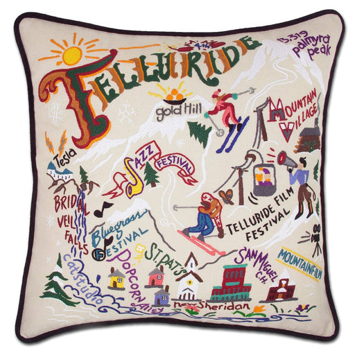 Quirks! Pillows Ski Telluride Hand-Embroidered Pillow