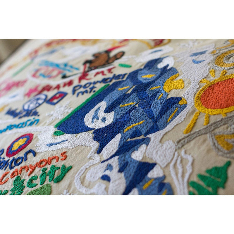 Quirks! Pillows Ski Utah Hand-Embroidered Pillow