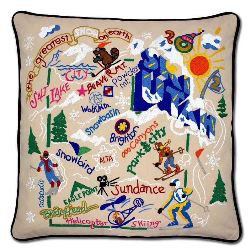 Quirks! Pillows Ski Utah Hand-Embroidered Pillow