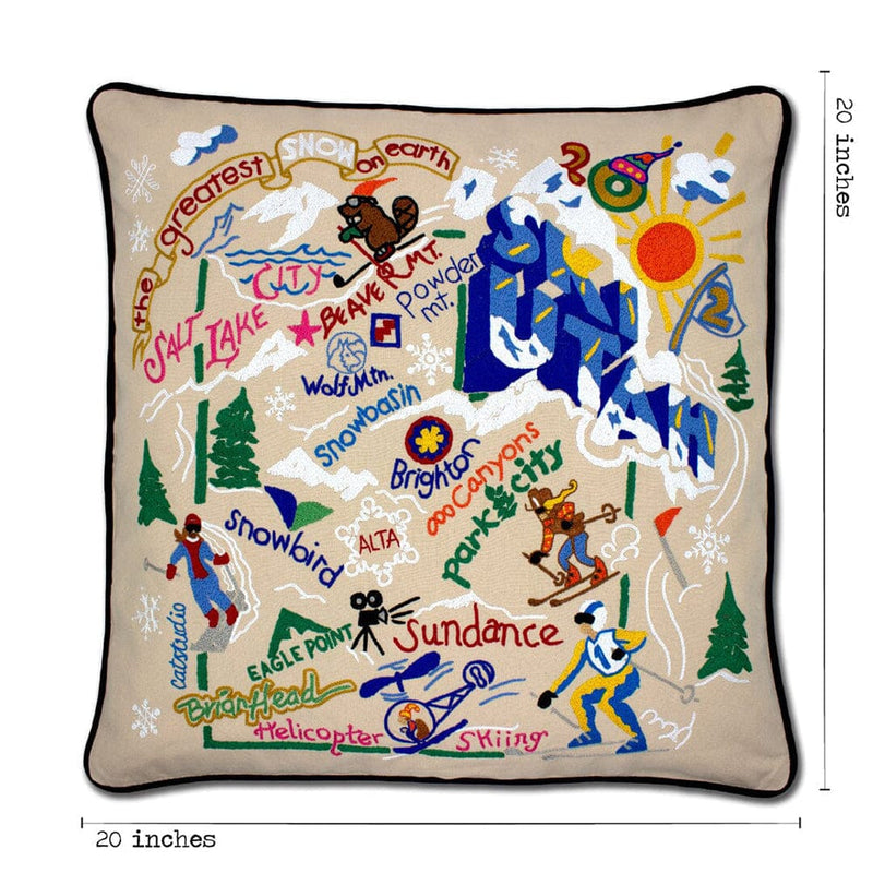 Quirks! Pillows Ski Utah Hand-Embroidered Pillow