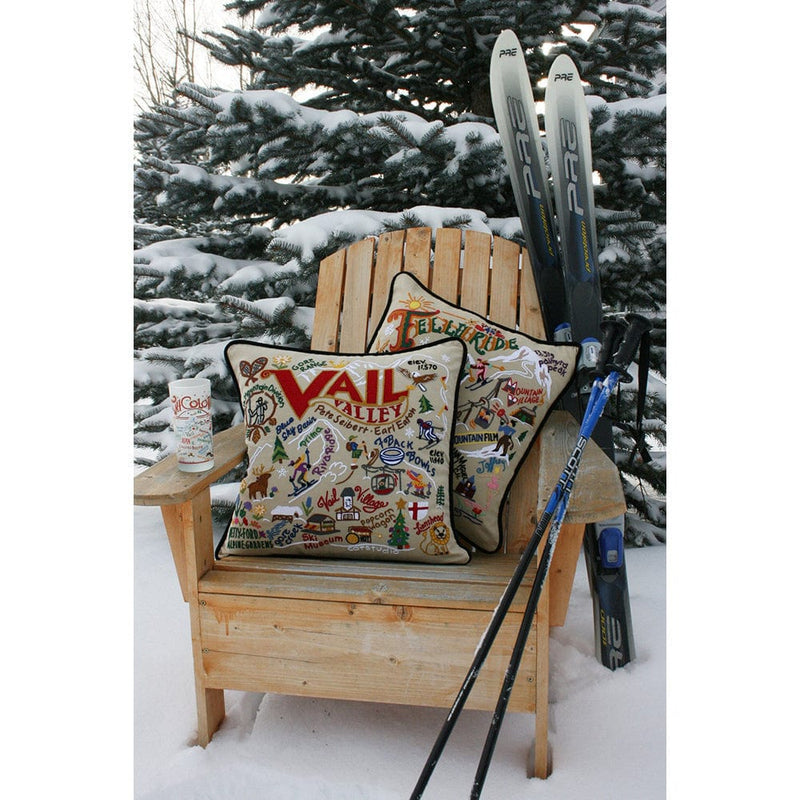 Quirks! Pillows Ski Vail Hand-Embroidered Pillow