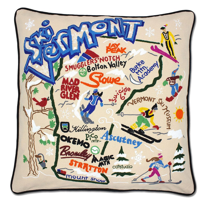 Quirks! Pillows Ski Vermont Hand-Embroidered Pillow