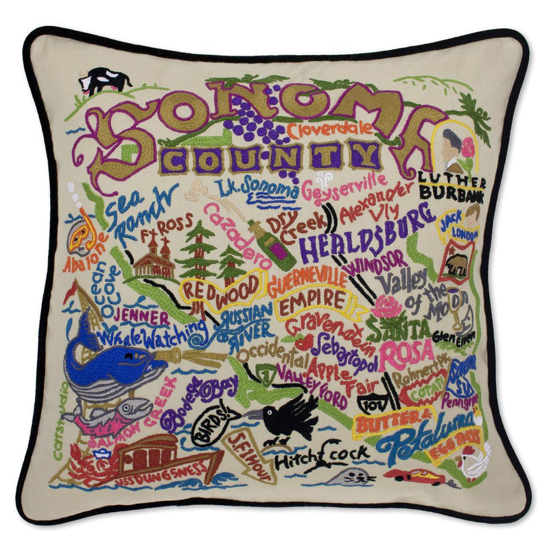 Quirks! Pillows Sonoma County, CA Hand-Embroidered Pillow