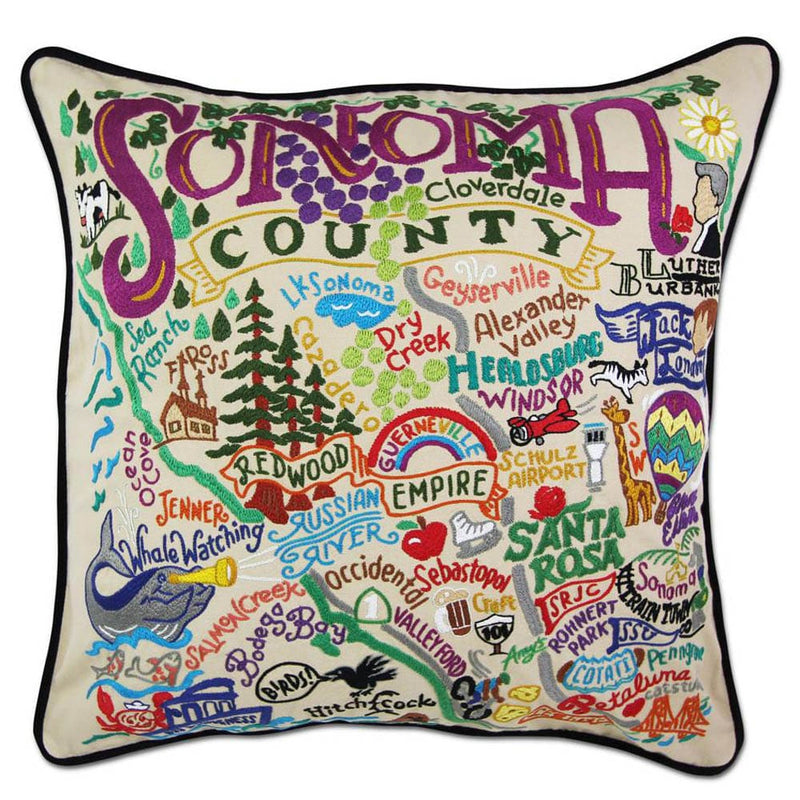 Quirks! Pillows Sonoma County Hand-Embroidered Pillow by CatStudio
