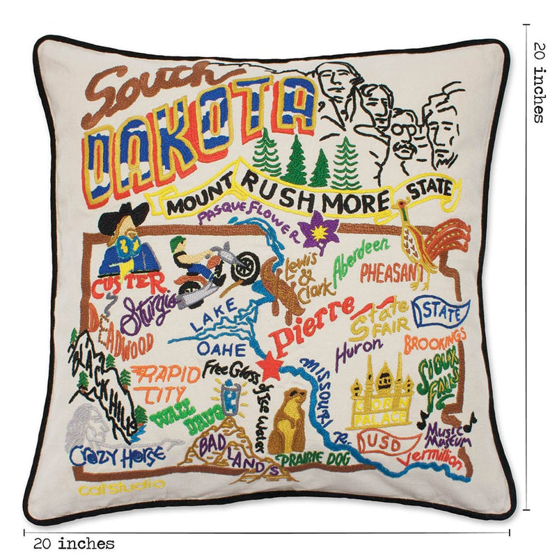Quirks! Pillows South Dakota Hand-Embroidered Pillow