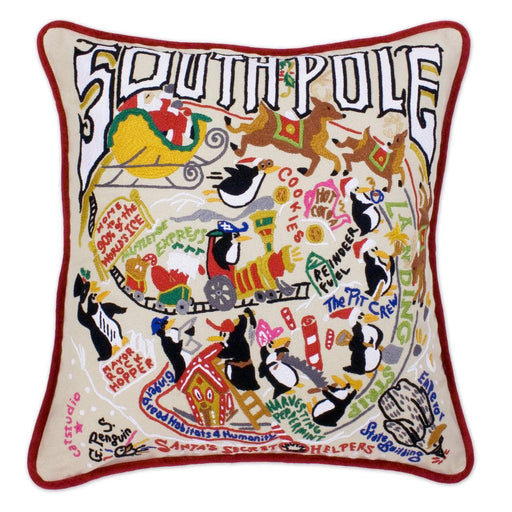 Quirks! Pillows South Pole Christmas Hand-Embroidered Pillow