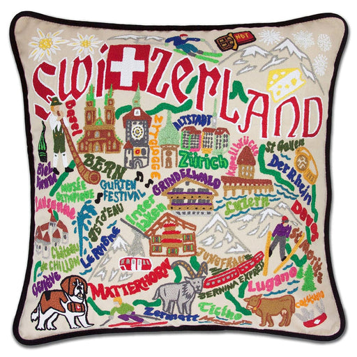 Quirks! Pillows Switzerland Hand-Embroidered Pillow