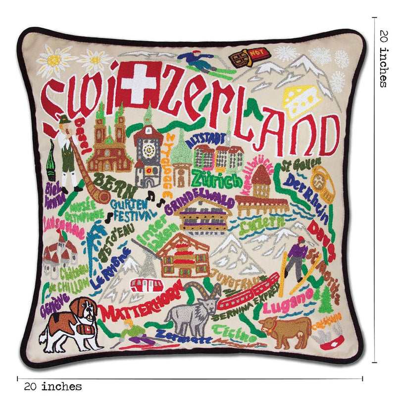 Quirks! Pillows Switzerland Hand-Embroidered Pillow