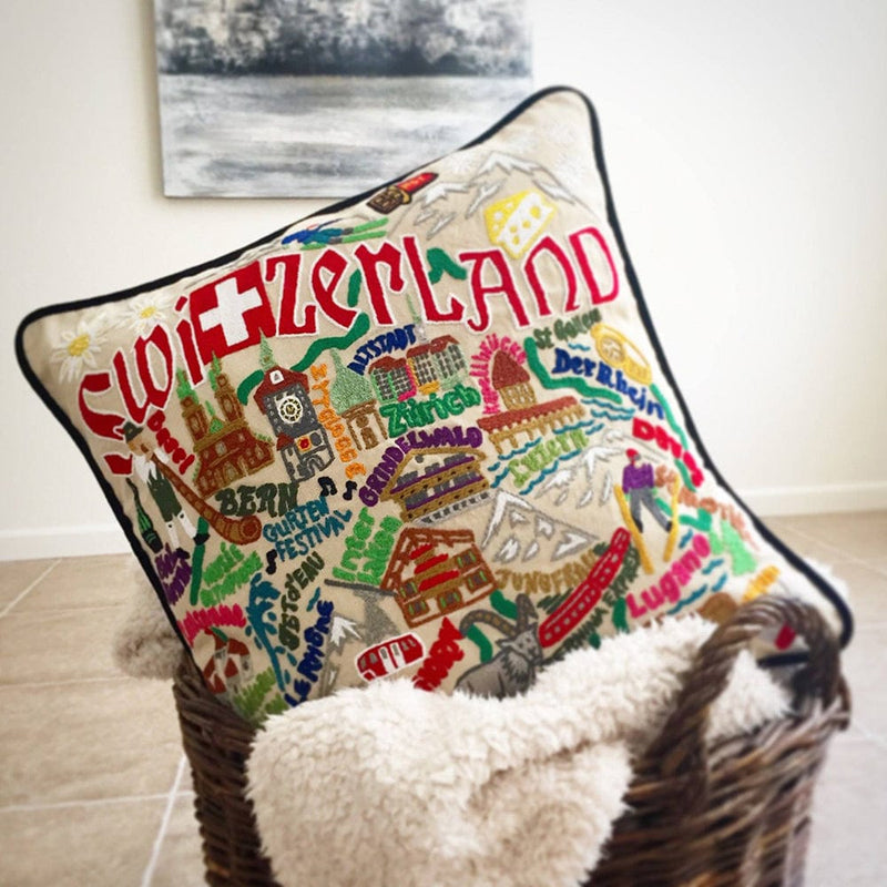 Quirks! Pillows Switzerland Hand-Embroidered Pillow
