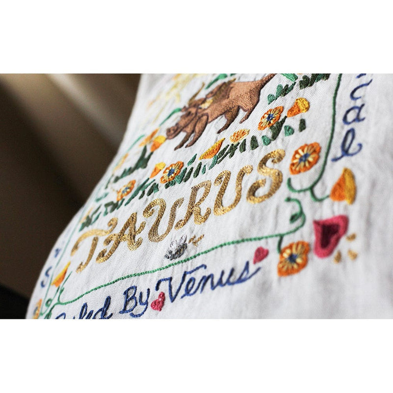 Quirks! Pillows Taurus Astrology Hand-Embroidered Pillow by Cat Studio