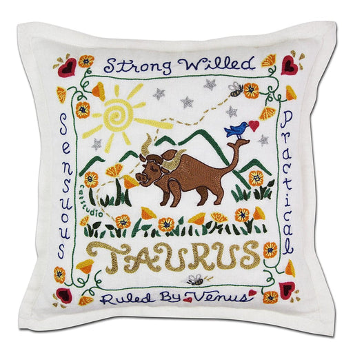 Quirks! Pillows Taurus Astrology Hand-Embroidered Pillow by Cat Studio