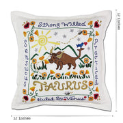 Quirks! Pillows Taurus Astrology Hand-Embroidered Pillow by Cat Studio