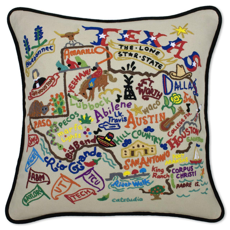 Quirks! Pillows Texas Hand-Embroidered Pillow