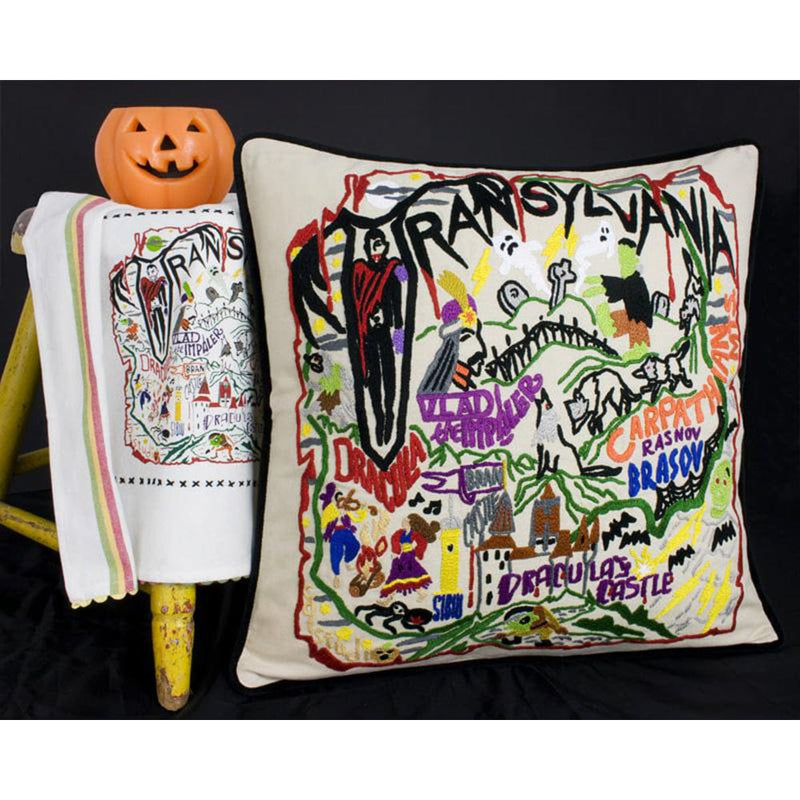 Quirks! Pillows Transylvania Halloween Hand-Embroidered Pillow