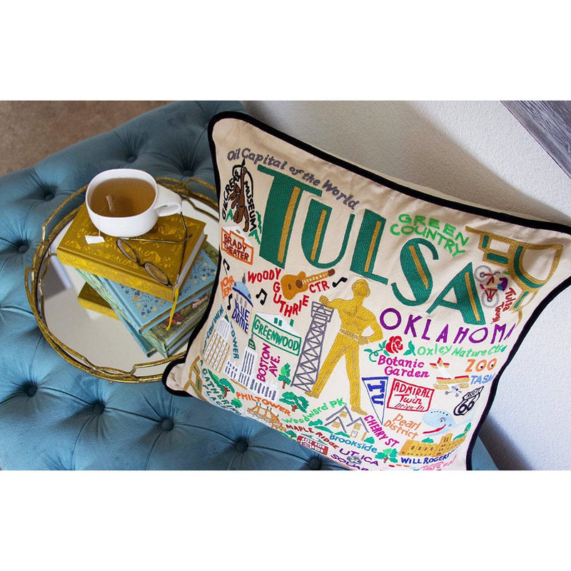 Quirks! Pillows Tulsa Hand-Embroidered Pillow