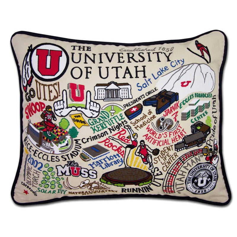 Quirks! Pillows Utah, University of Collegiate Embroidered Pillow by CatStudio