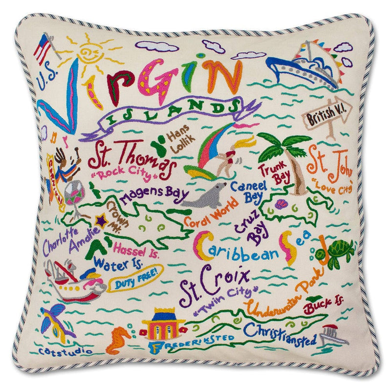 Quirks! Pillows Virgin Islands Hand-Embroidered Pillow