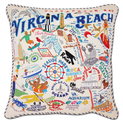 Quirks! Pillows Virginia Beach Hand-Embroidered Pillow by CatStudio