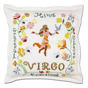 Quirks! Pillows Virgo Astrology Hand-Embroidered Pillow by Cat Studio