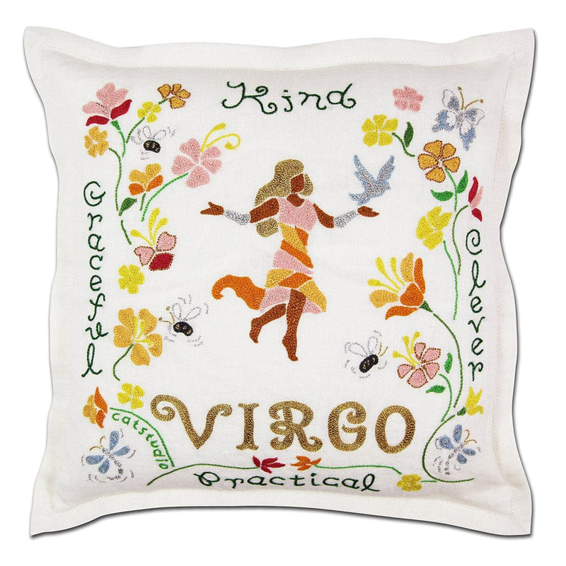 Quirks! Pillows Virgo Astrology Hand-Embroidered Pillow by Cat Studio