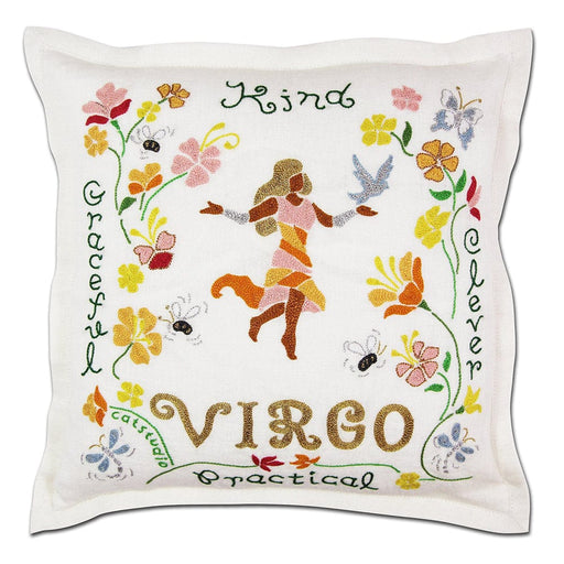 Quirks! Pillows Virgo Astrology Hand-Embroidered Pillow by Cat Studio