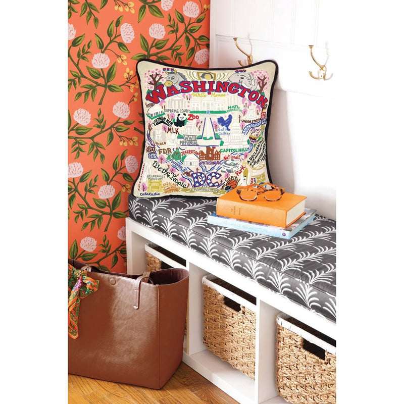 Quirks! Pillows Washington DC Hand-Embroidered Pillow by CatStudio