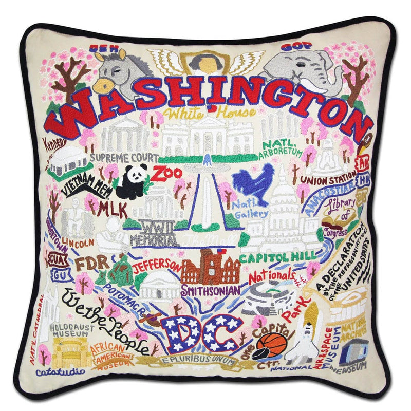 Quirks! Pillows Washington DC Hand-Embroidered Pillow by CatStudio