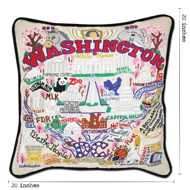 Quirks! Pillows Washington DC Hand-Embroidered Pillow by CatStudio