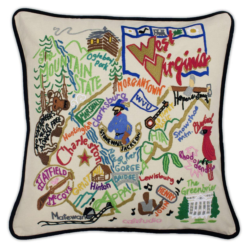 Quirks! Pillows West Virginia Hand-Embroidered Pillow