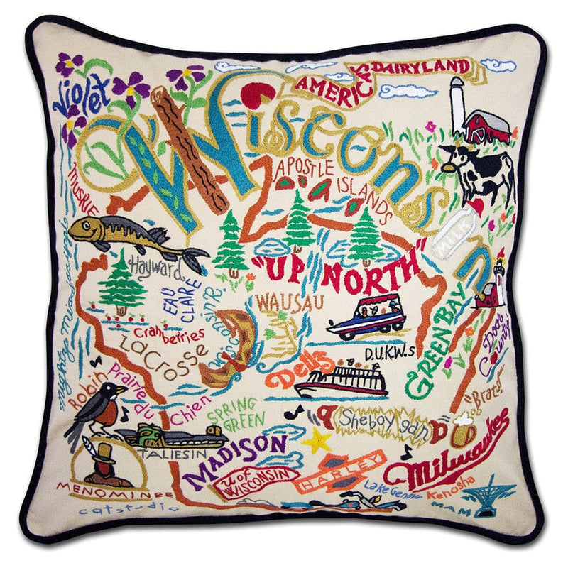 Quirks! Pillows Wisconsin Hand-Embroidered Pillow