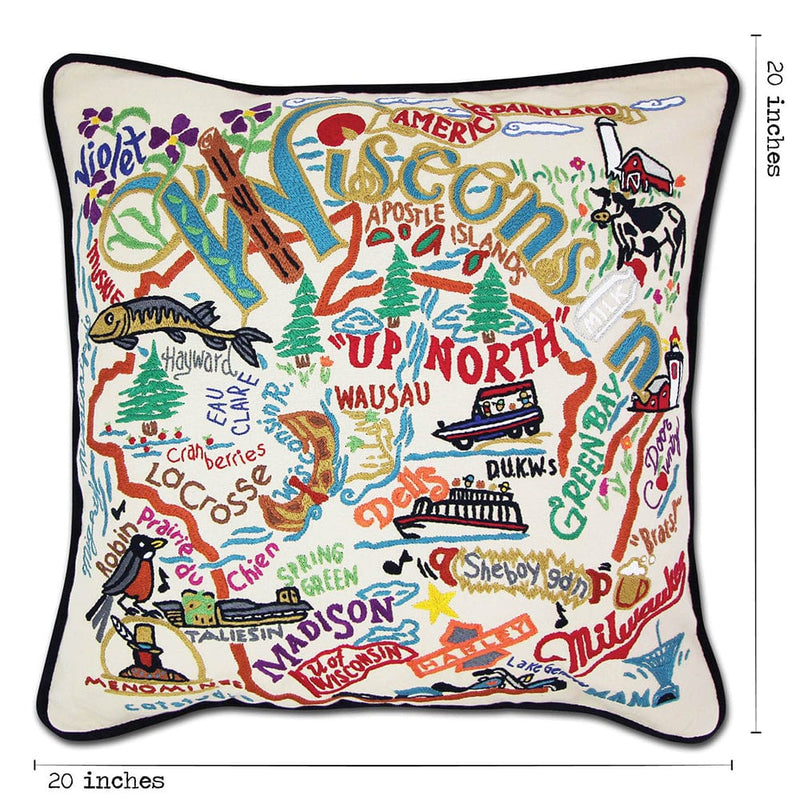 Quirks! Pillows Wisconsin Hand-Embroidered Pillow