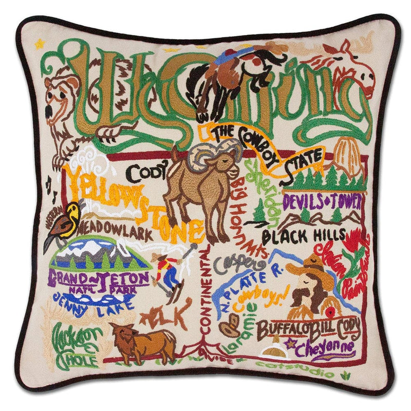 Quirks! Pillows Wyoming Hand-Embroidered Pillow