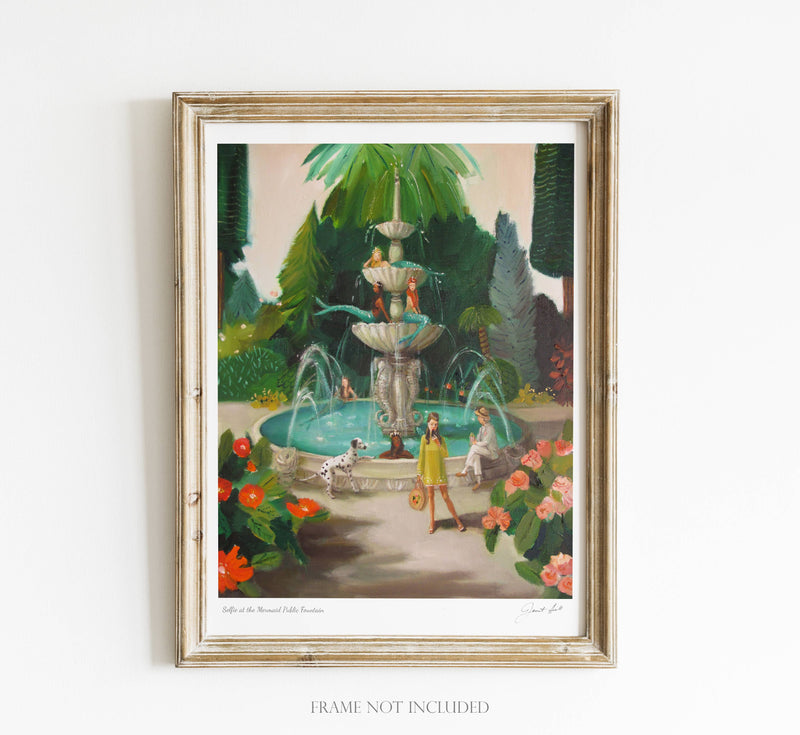 Quirks! Posters, Prints, & Visual Artwork Selfie At The Mermaid Public Fountain Art Print - 8.5" X 11" by Janet Hill