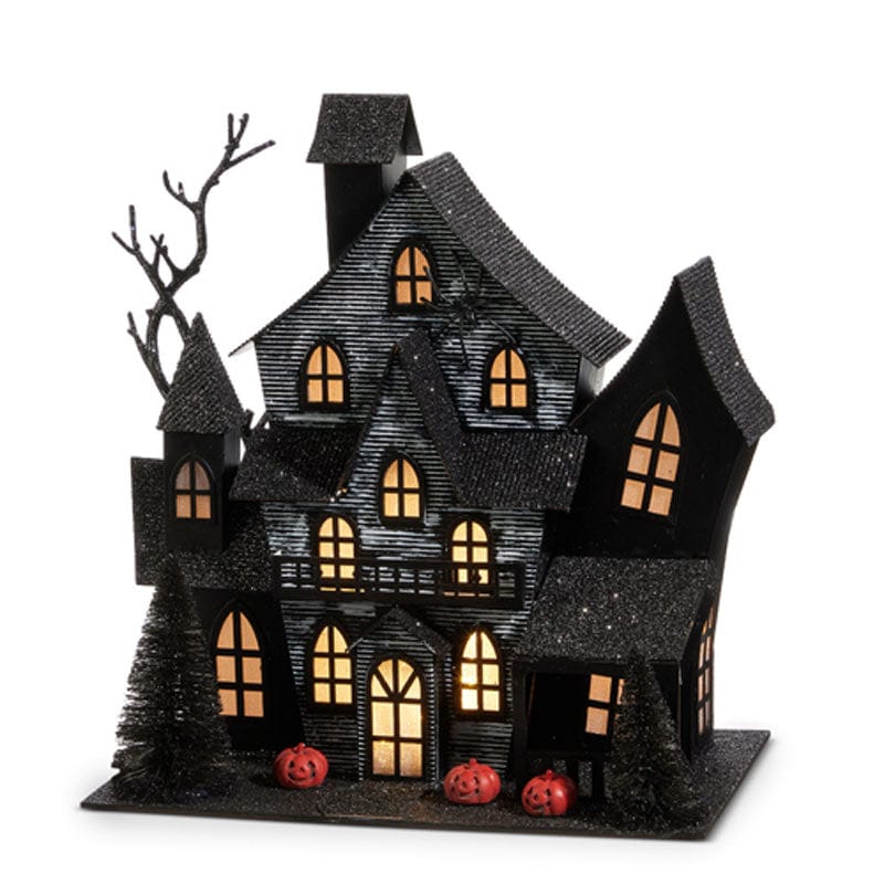 Quirks! Raz Imports Halloween Lighted Black Haunted Halloween House