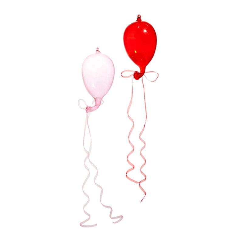 Quirks! Seasonal Decor 5.5" Blown Glass Balloon Ornament Set of 2 Pink & Red