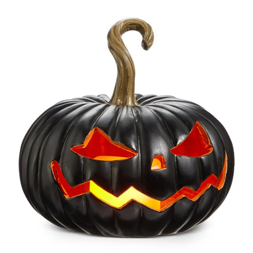 Quirks! Seasonal Decor 8" Lighted Black Jack O Lantern Halloween Display