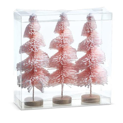 Quirks! Seasonal Decor 9" Pink Snowy Bottle Brush Tree Set of 3