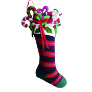 Quirks! Seasonal Decor, Christmas 25" Black Stocking w/Santa & Gifts Decor