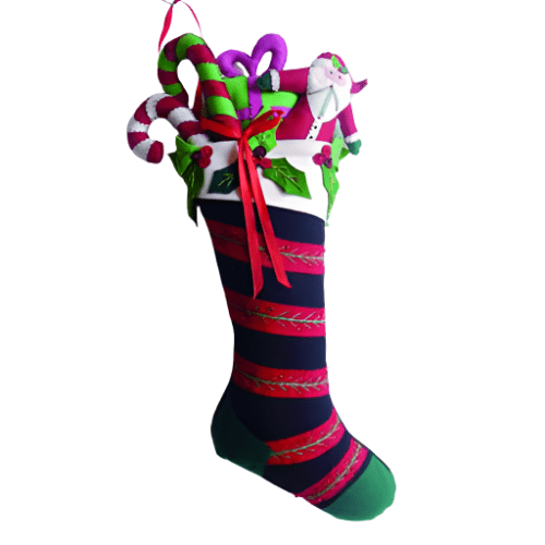 Quirks! Seasonal Decor, Christmas 25" Black Stocking w/Santa & Gifts Decor