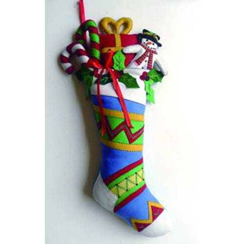 Quirks! Seasonal Decor, Christmas 25" Felted Wool Stocking w/Snowman & Gifts Wall Decor